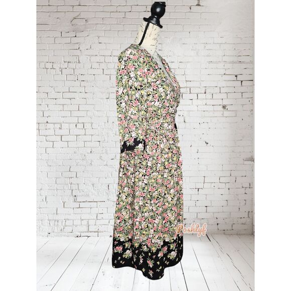 Zara Basic Midi Floral 3/4 Sleeve Wrap Dress Large - Picture 4 of 14